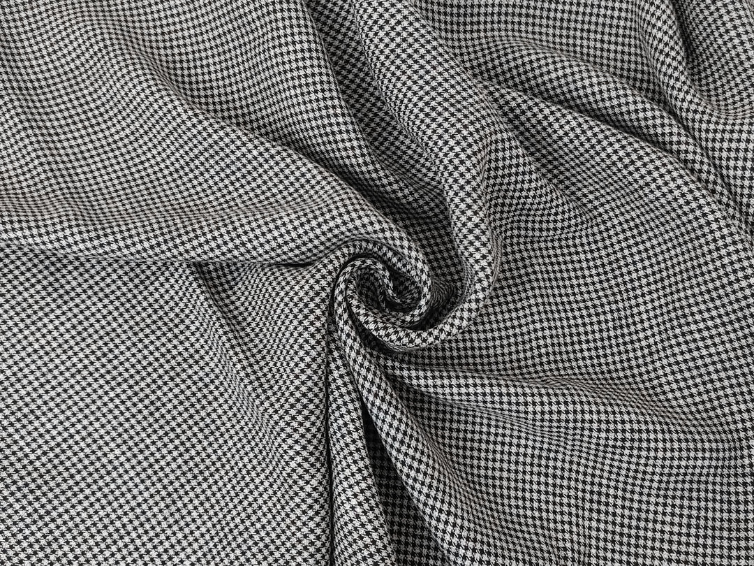 White & Black Gingham Check Linen-Polyester Fabric | Twill Weave, Pre-Washed 8068