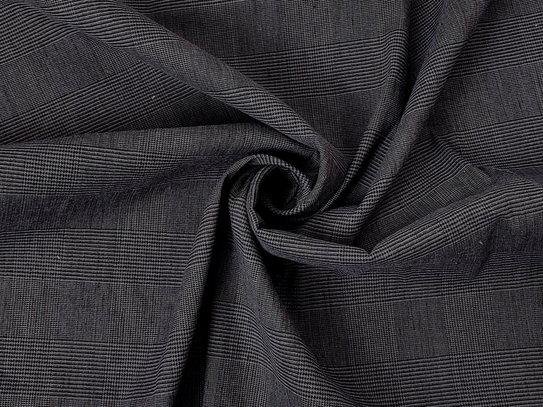 Grey Glen Plaid Linen/Cotton Stretch Fabric – Soft, Pre-Washed 8067
