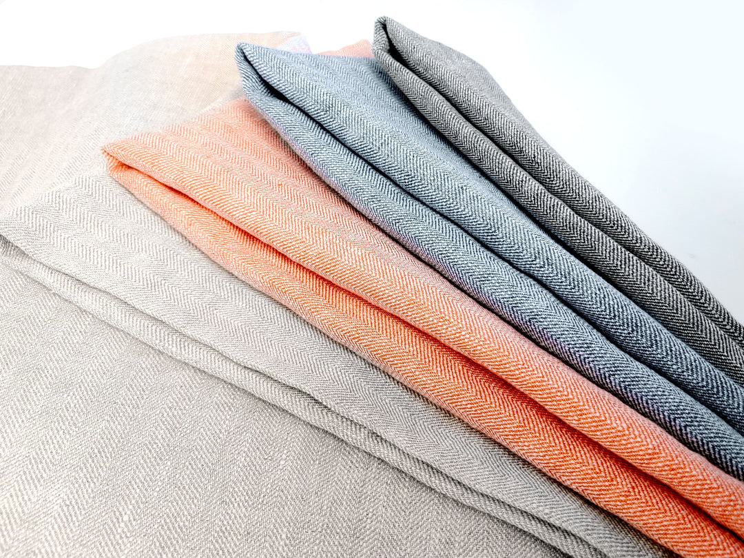 Linen-Rayon-Cotton Herringbone Twill Fabric – Unique Texture, Medium-Heavy Weight 8073 7846 8072 8074
