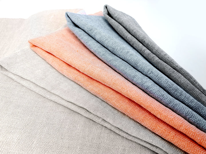 Linen-Rayon-Cotton Herringbone Twill Fabric – Unique Texture, Medium-Heavy Weight 8073 7846 8072 8074