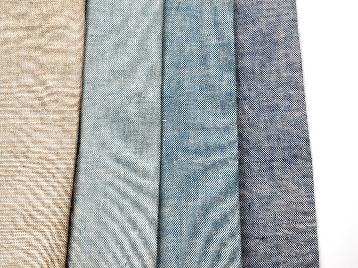 Linen-Cotton Blend Chambray Fabric – Mat Weave with Contrast Weft 8056 8057 8058 8059