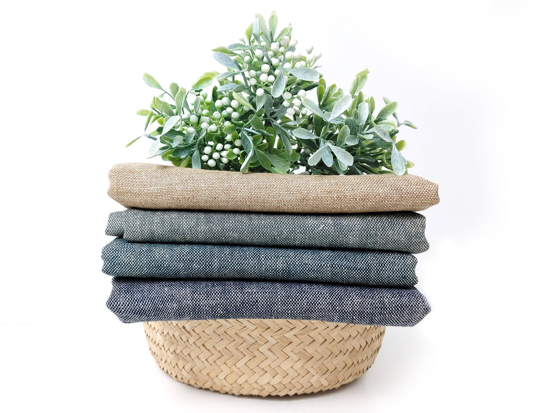 Linen-Cotton Blend Chambray Fabric – Mat Weave with Contrast Weft 8056 8057 8058 8059