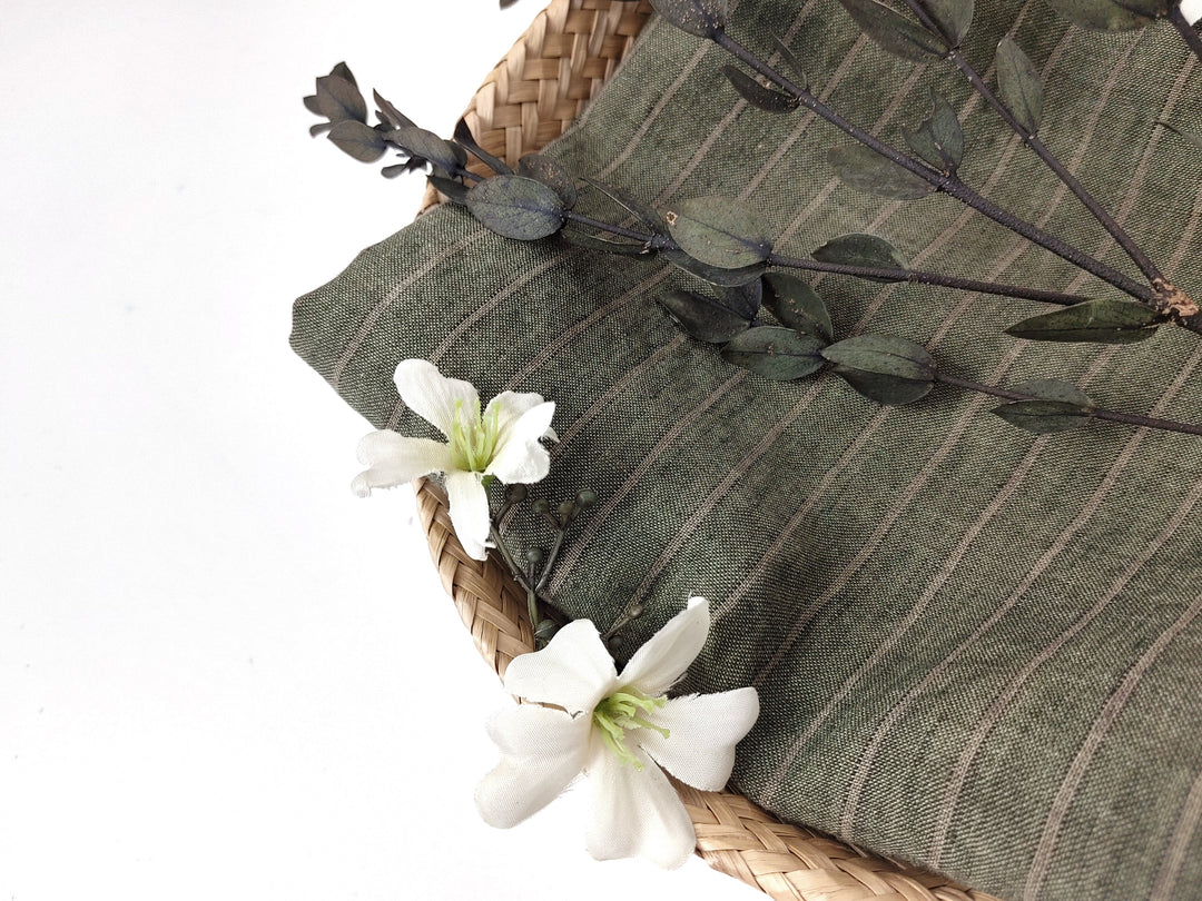 100% Linen Green Striped Linen Fabric 8087