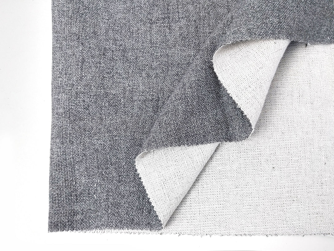 Double-Face Fabric: Grey Linen-Polyester Blend Front with Ivory Cotton Back 8090
