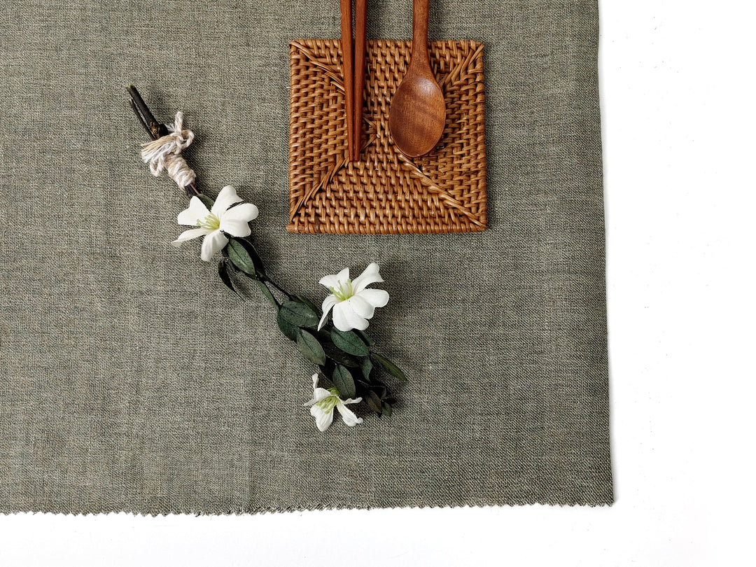 Twill Weave Khaki Chambray: Linen-Nylon Blend with Two-Tone Yarn & Pre-Washed Softness 8088