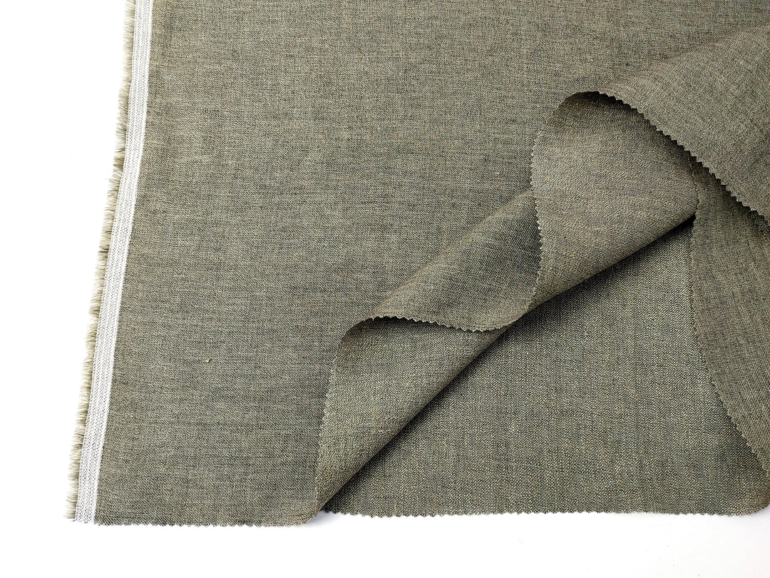 Twill Weave Khaki Chambray: Linen-Nylon Blend with Two-Tone Yarn & Pre-Washed Softness 8088