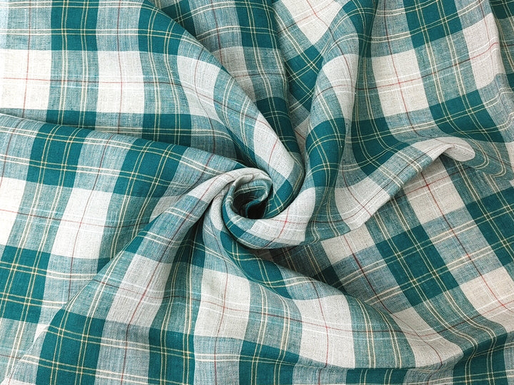 Elegant Plaid 100% Linen Fabric – Lightweight with Soft Handfeel 8034 8035