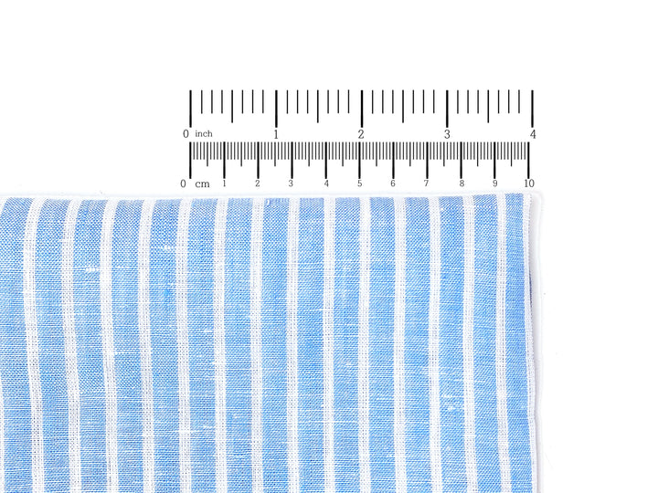 100% Linen Blue Striped Fabric: Lightweight and Soft with Pre-Washed Finish 8086