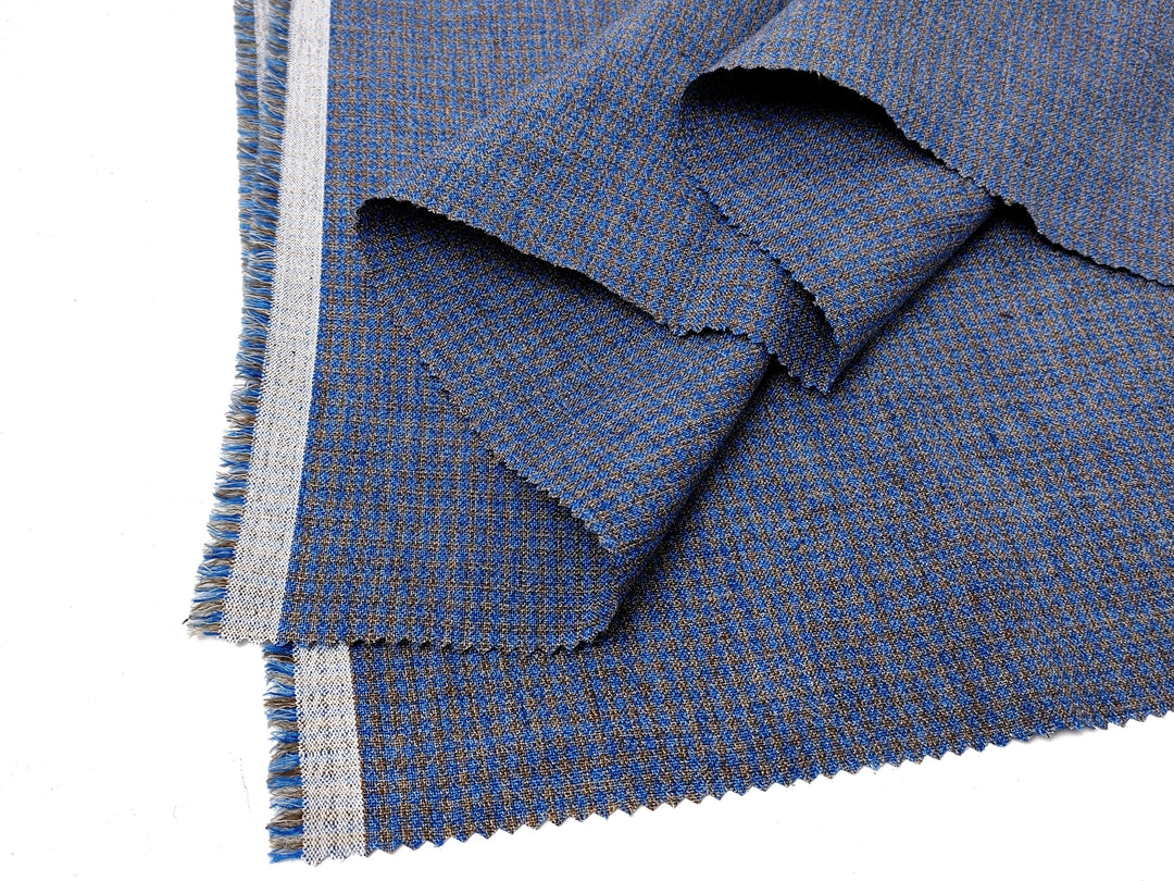 Linen Polyester Blend Gingham Check Fabric – Special Melange Effect, Pre-Washed 8107