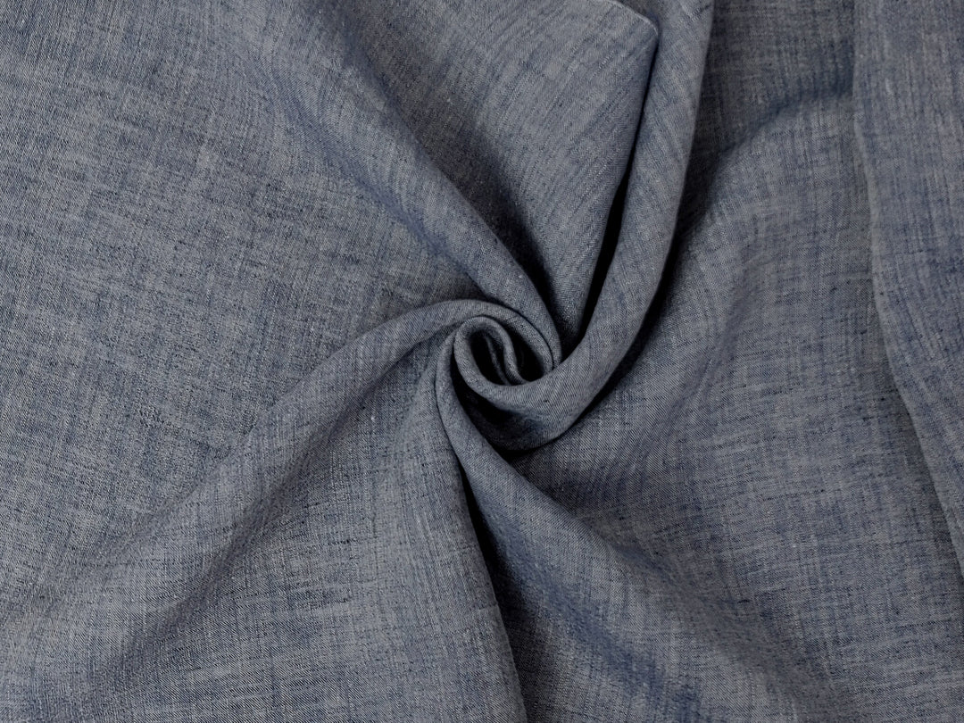 100% Linen Navy Chambray Fabric – Soft with Crisp, Cool Linen Feel 4828