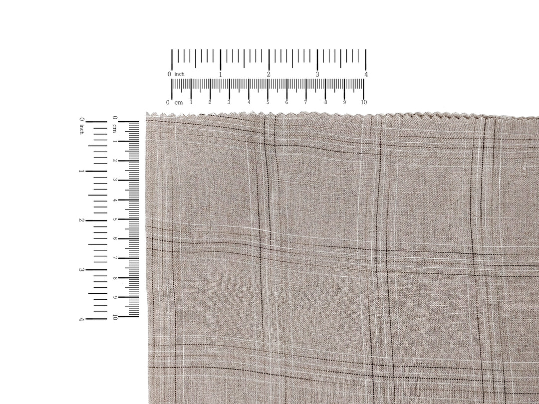 100% Linen Fabric – Natural Windowpane Check with Space-Dyed Yarns in Brown and White 8110