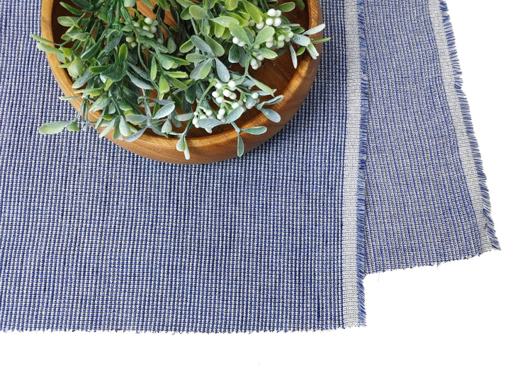 Blue Linen Blended Fabric with Stretch - Unique Dobby Weave, Soft and Durable 8011