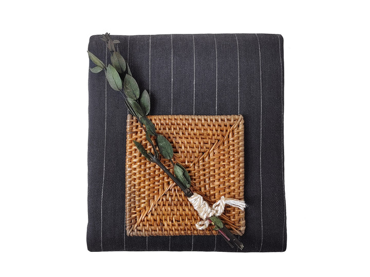 Dark Grey Linen Blend Twill with Stretch Effect and Beige Pinstripe 7815