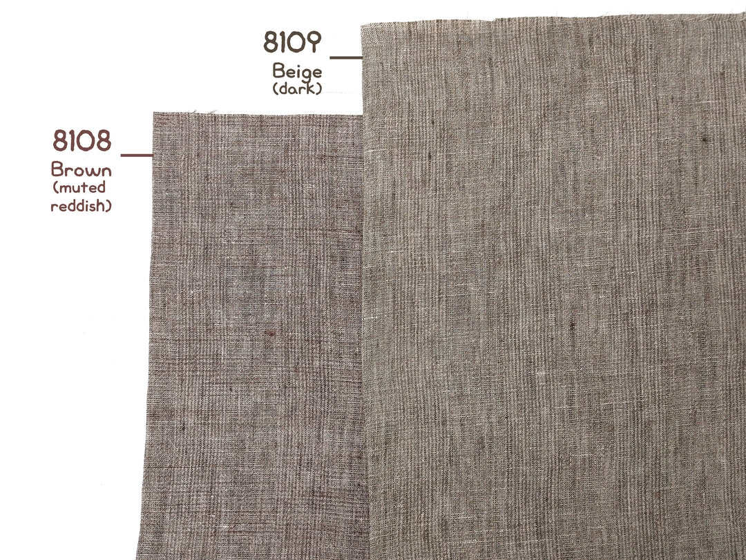 100% Linen Fabric – Subtle Glen Plaid in Beige, Pre-Washed for Softness