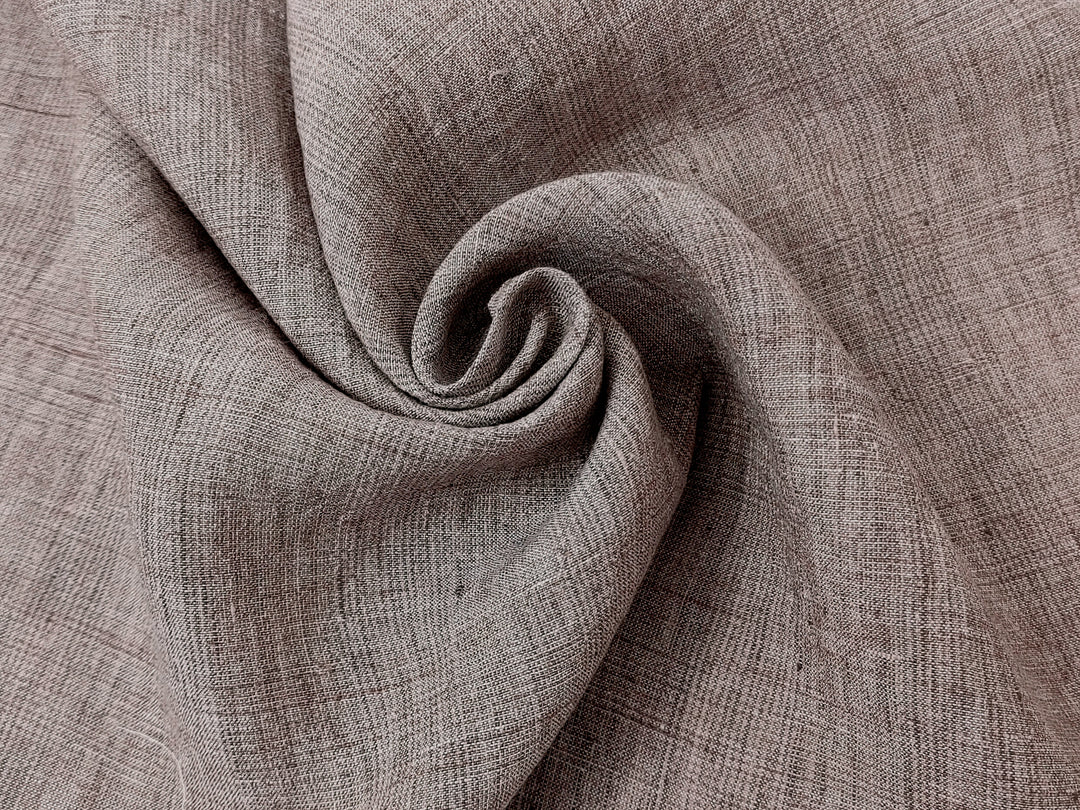 100% Linen Fabric – Subtle Glen Plaid in Beige, Pre-Washed for Softness