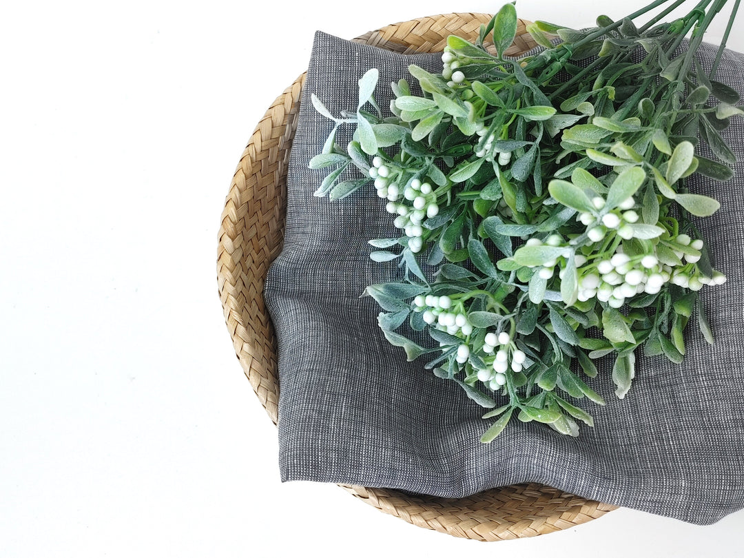 100% Linen Dot Chambray Fabric - Soft Blue & Grey, Fine 21s Yarn Blue(melange) 4610