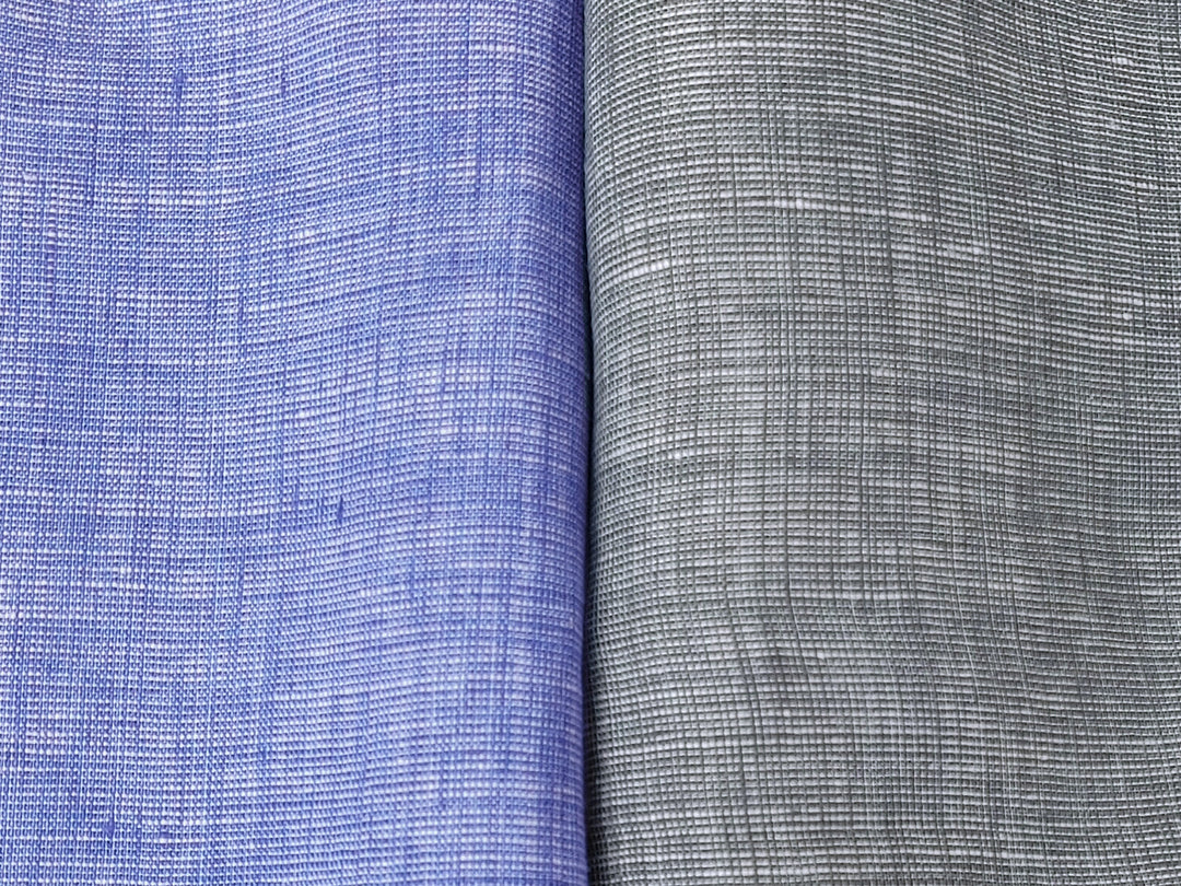 100% Linen Dot Chambray Fabric - Soft Blue & Grey, Fine 21s Yarn Gray 4611