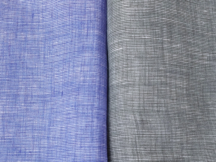 100% Linen Dot Chambray Fabric - Soft Blue & Grey, Fine 21s Yarn Gray 4611