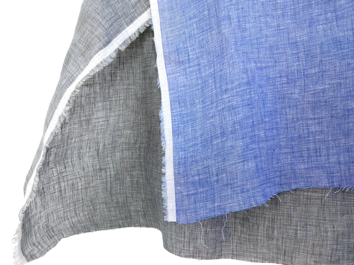 100% Linen Dot Chambray Fabric - Soft Blue & Grey, Fine 21s Yarn Gray 4611