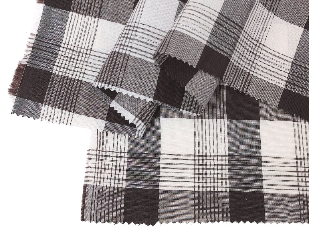 Space Dyed Ramie Cotton Brown Plaid Fabric (1627)