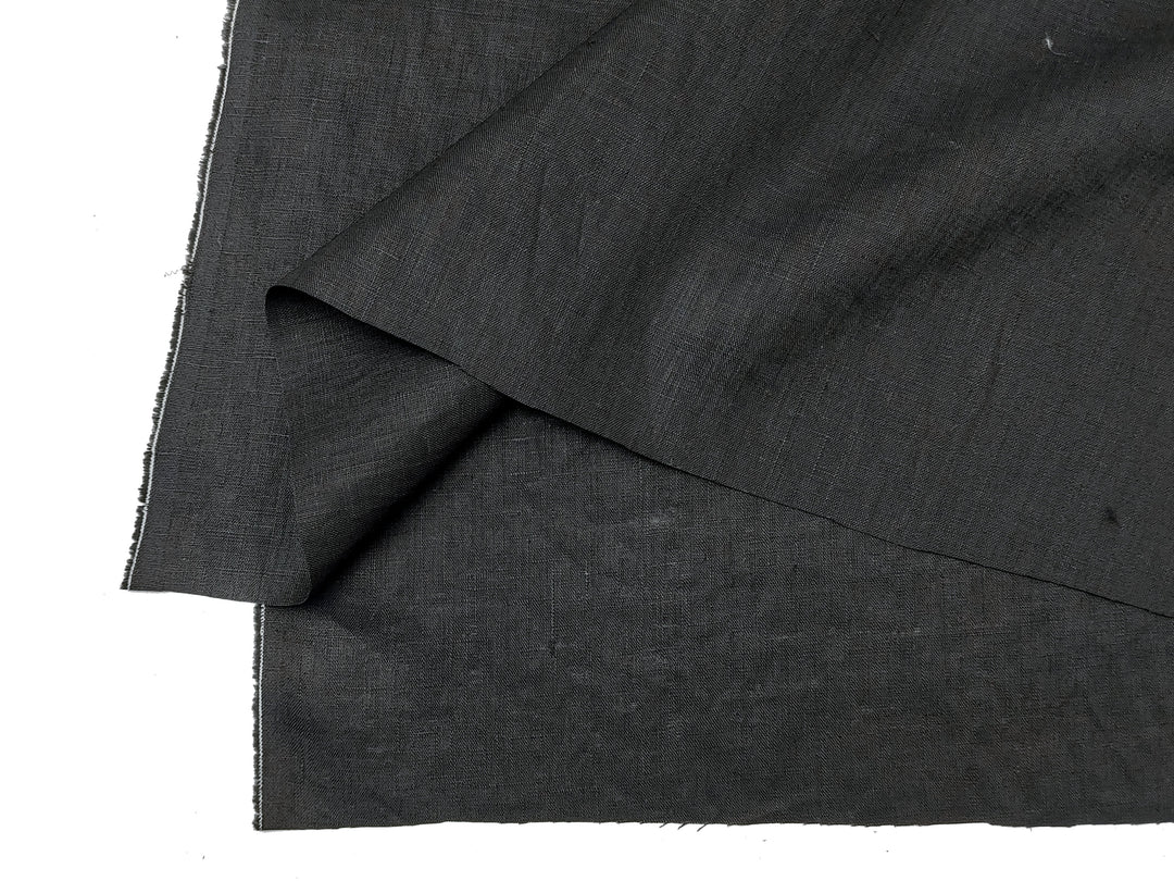 Black 100% Linen Fabric – Lightweight, Pre-Washed, Subtle Stripe Variation