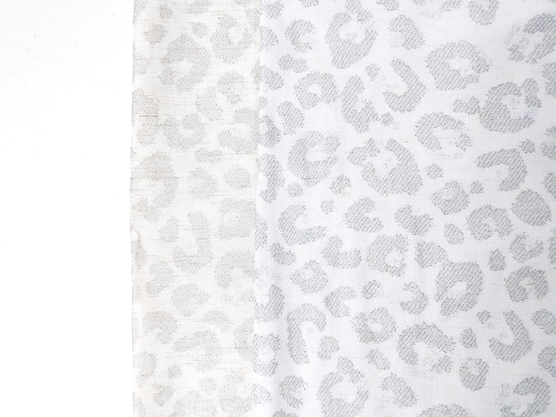 Silver Leopard: White Linen Rayon Fabric with Silver Foil Print 3668 2926
