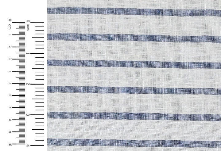 100% Linen Fabric – White Base with Horizontal Navy Stripes, Lightweight & Soft 4597