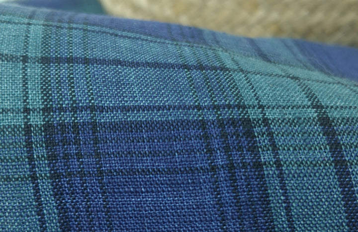 100% Linen Fabric – Modern Tartan Plaid in Navy & Green | Soft & Pre-Washed 7274