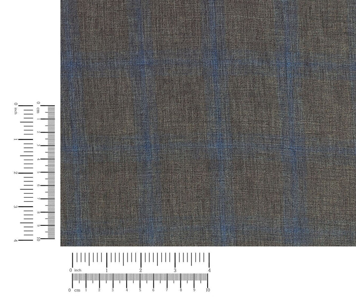 100% Linen Fabric – Naturally Faded Blue Plaid on Earthy Brown 8045