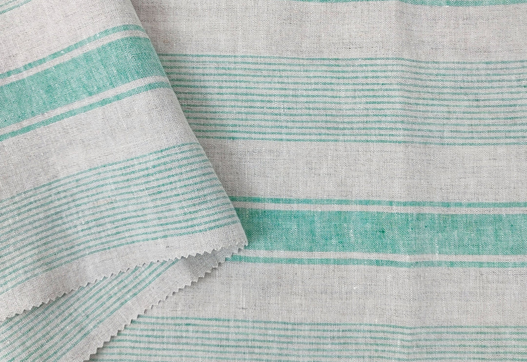 100% Linen Fabric – Yarn-Dyed Horizontal Stripes, Medium Weight, Pre-Washed (7370 / 7488 / 7489)