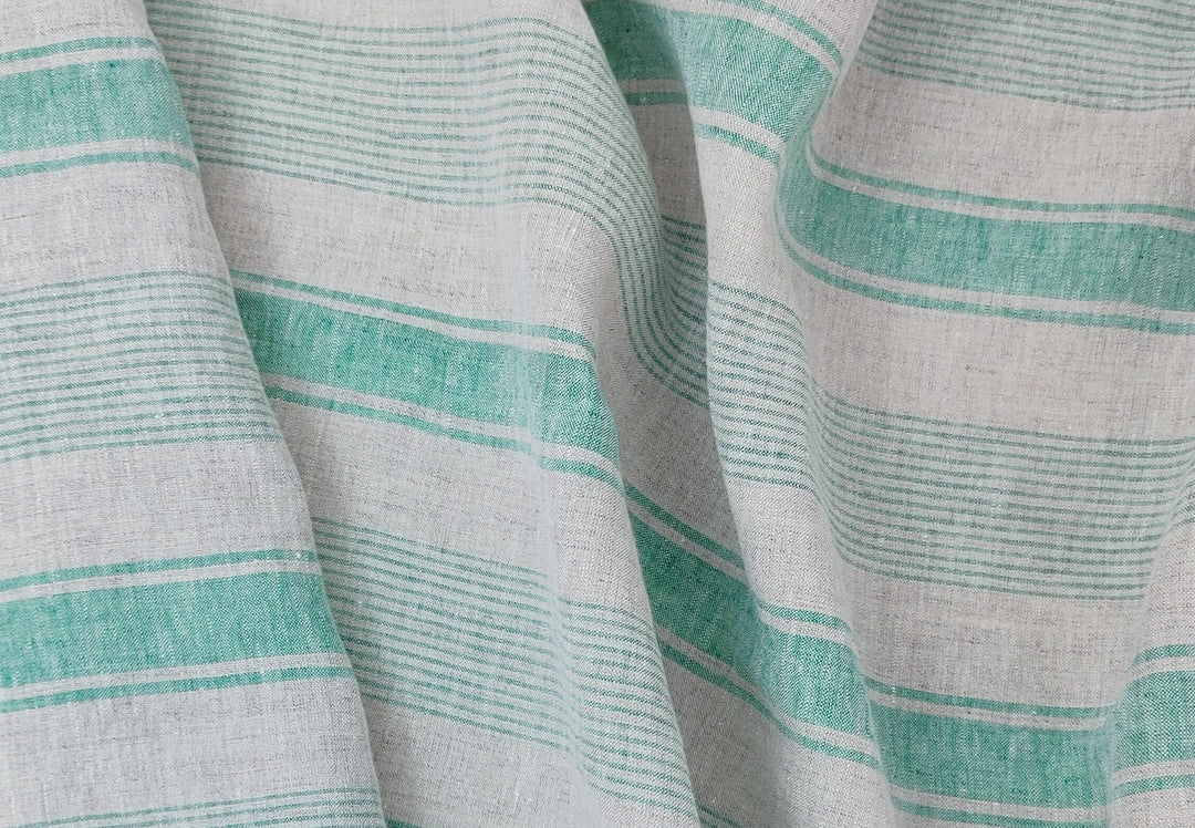 100% Linen Fabric – Yarn-Dyed Horizontal Stripes, Medium Weight, Pre-Washed (7370 / 7488 / 7489)