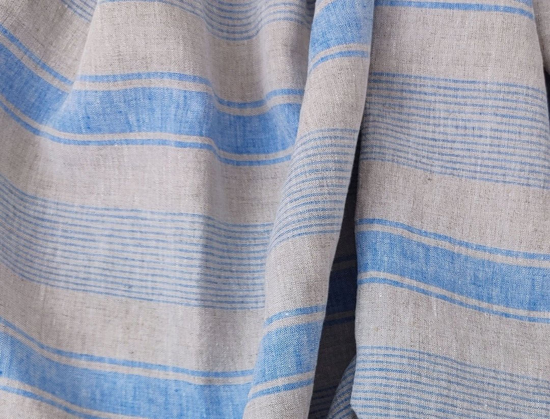 100% Linen Fabric – Yarn-Dyed Horizontal Stripes, Medium Weight, Pre-Washed (7370 / 7488 / 7489)