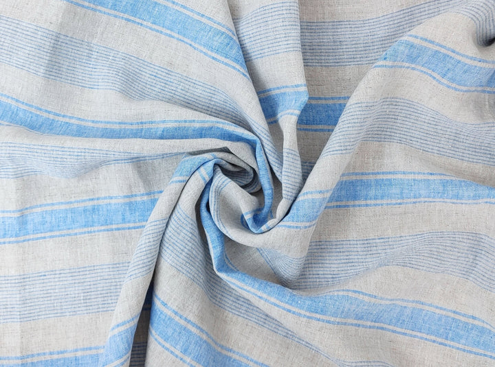 100% Linen Fabric – Yarn-Dyed Horizontal Stripes, Medium Weight, Pre-Washed (7370 / 7488 / 7489)