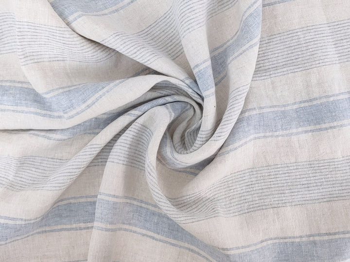 100% Linen Fabric – Yarn-Dyed Horizontal Stripes, Medium Weight, Pre-Washed (7370 / 7488 / 7489)