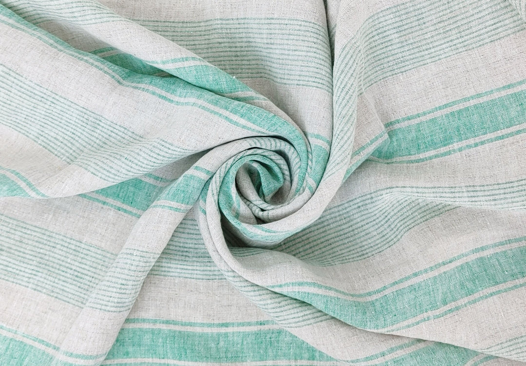 100% Linen Fabric – Yarn-Dyed Horizontal Stripes, Medium Weight, Pre-Washed (7370 / 7488 / 7489)
