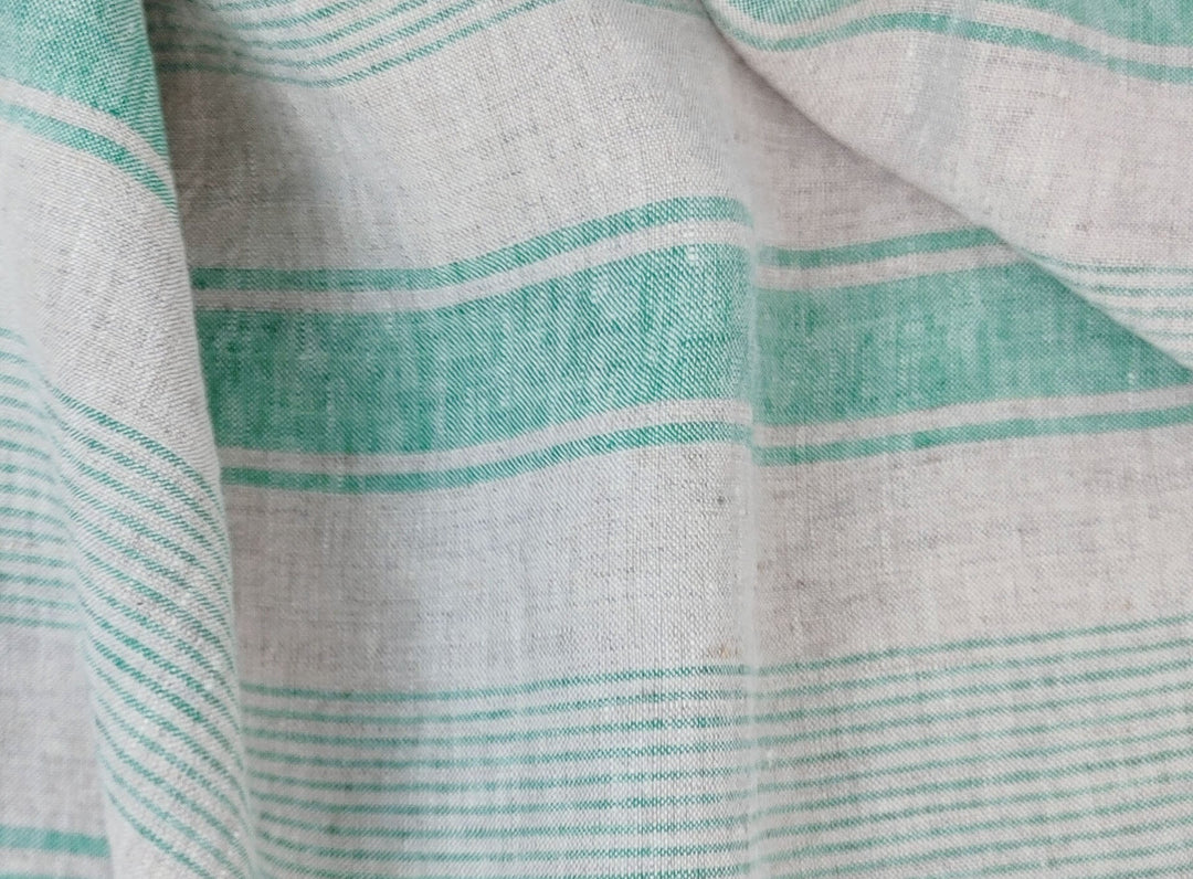 100% Linen Fabric – Yarn-Dyed Horizontal Stripes, Medium Weight, Pre-Washed (7370 / 7488 / 7489)