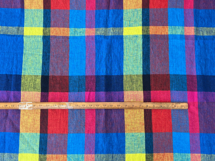 Colorful Madras Check 100% Linen Fabric | Pre-Washed Soft Touch | 8017