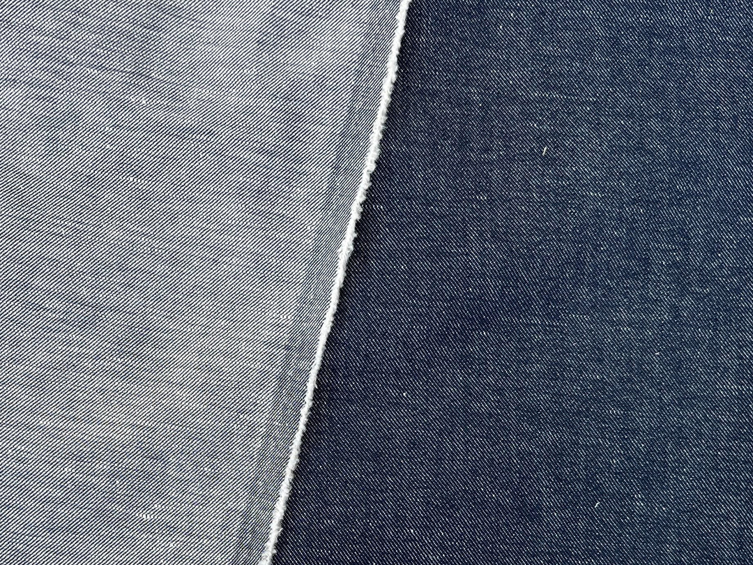 Dark Navy Denim-Look Linen Cotton Fabric 8348 | Dual-Sided Twill | 52"