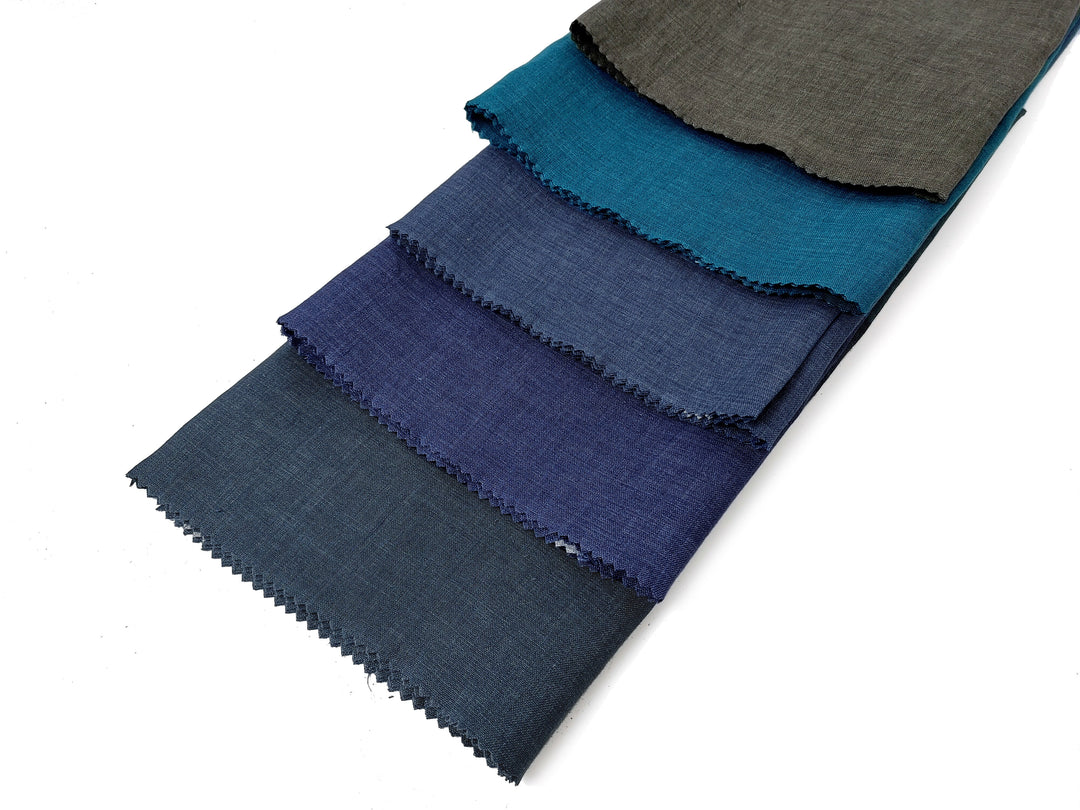 100% Linen Vintage Dyed Delave Fabric – Fine 21s Yarn, Pre-Washed, Light Weight Slate Blue 6202