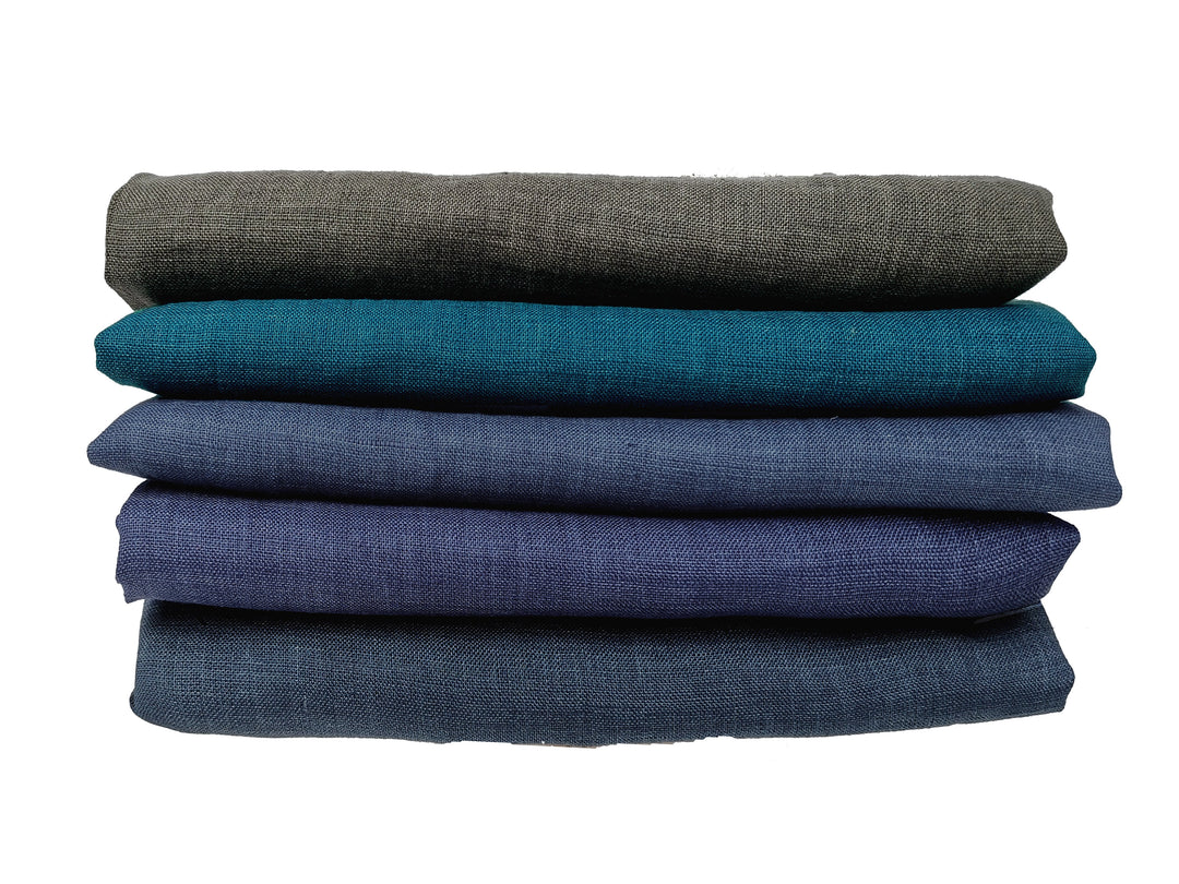 100% Linen Vintage Dyed Delave Fabric – Fine 21s Yarn, Pre-Washed, Light Weight Slate Blue 6202