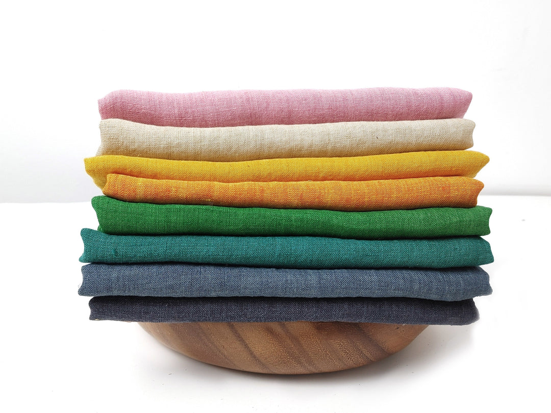 100% Linen Soft&Crisp Fabric 21s Vintage Chambray Teal 6855