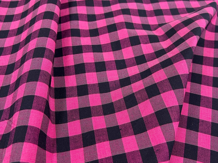 Gingham Check Fabric with Stretch Effect – Green / Black 6995 8405