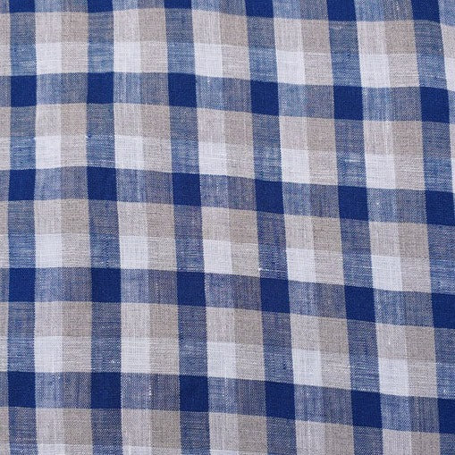 100% Linen Fabric Navy Gingham Check Light Weight 6158 - The Linen Lab - Navy 6158