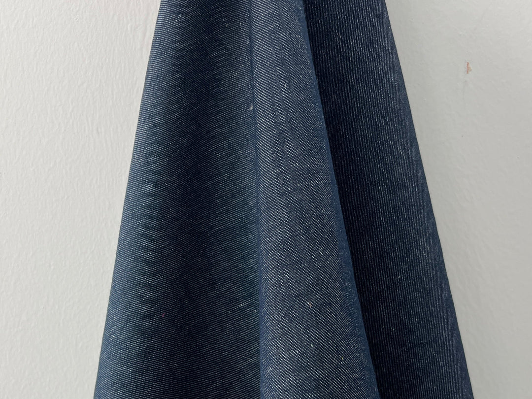 Dark Navy Denim-Look Linen Cotton Fabric 8348 | Dual-Sided Twill | 52"