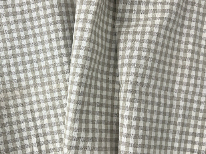 Linen Cotton Gingham Check Fabric – Ivory & Beige, 44" Wide, Soft Plain Weave 8196