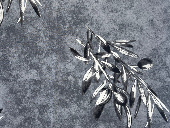 100% Linen Printed Fabric – Grey with Large Olive Branch Pattern (46×32 inch Panel) 6931