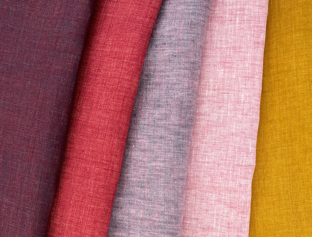 100% Linen Vintage Dyed Delave Fabric – Fine 21s Yarn, Pre-Washed, Light Weight  Wine 5968