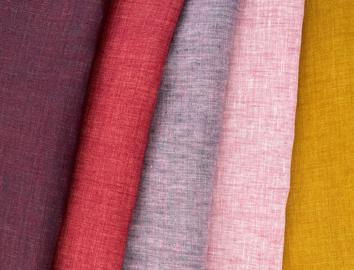 100% Linen Vintage Dyed Delave Fabric – Fine 21s Yarn, Pre-Washed, Light Weight  Wine 5968