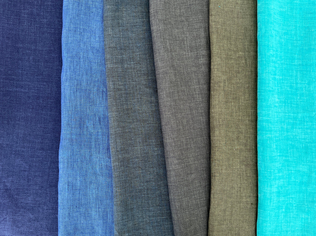 100% Linen Vintage Dyed Delave Fabric – Fine 21s Yarn, Pre-Washed, Light Weight Khaki(dark) 7119