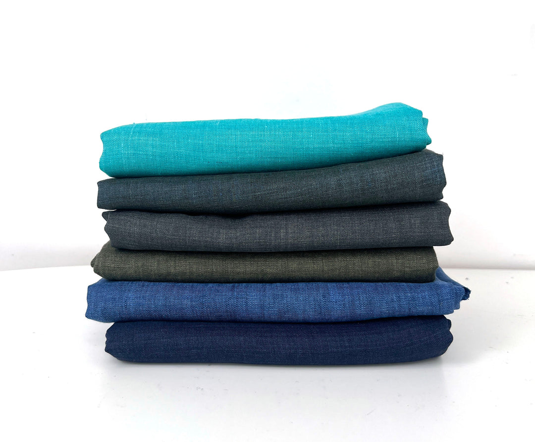 100% Linen Vintage Dyed Delave Fabric – Fine 21s Yarn, Pre-Washed, Light Weight Bright Teal 6591